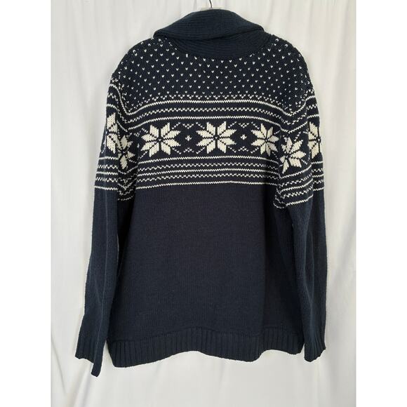 Fair Isle Nordic Cardigan Sweater Mens XXL Blue White Wool Blend Grandpa Cozy - Picture 2 of 6